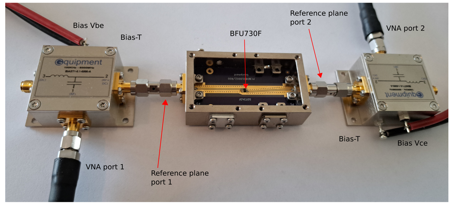Measurement setup BJT with two Bias-Ts
